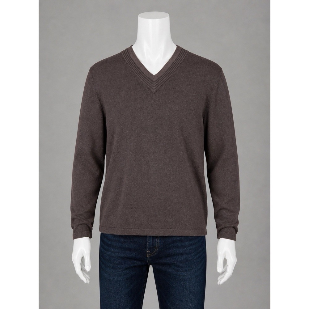 Hugo Boss Sweater Men's XL Brown V Neck Virgin Wool Stretch Pullover Knit Jumper